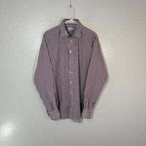 Eton Shirt Mens 17 43 Purple White Striped Contemporary Fit 100% Cotton Dress
